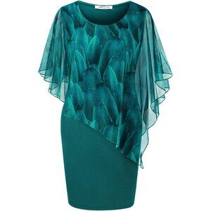 Women's Mesh Cape Overlay Bodycon Dress for Wedding Guest Knee Length